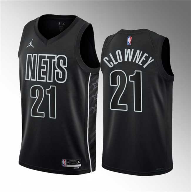 Mens Brooklyn Nets #21 Noah Clowney Black 2023 Draft Statement Edition Stitched Basketball Jersey->brooklyn nets->NBA Jersey